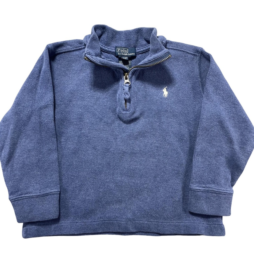 Polo By Ralph Lauren Sweater Kids 4/4T Blue Knit Cotton 1/4 Zip Mock Neck Pony